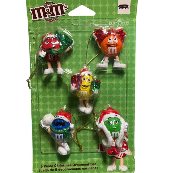 M&M Christmas Ornament Set By Kurt S. Adler 5 Piece Holiday Decoration - Picture 1 of 12